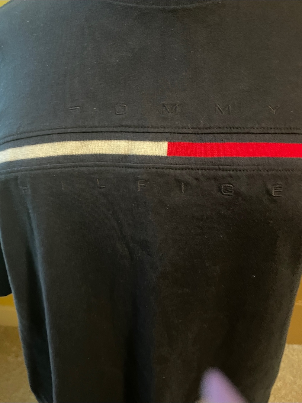 Tommy Hilfiger Black Short Sleeve Tee with White and Red Stripe